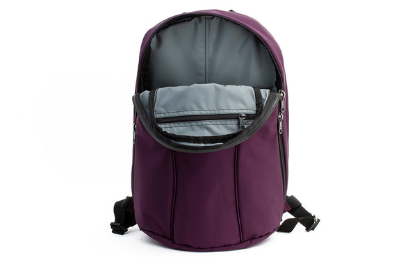 The Luminary 15 in Aubergine (dark purple) 525 Ballistic with a Cloud (light grey) 210 Ballistic interior.